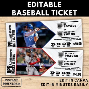 Bearbeitbare Baseball-Tickets, Sporttickets, Baseball-Überraschungsticket, Baseball-Geschenkticket, individuelle Tickets, Sporttickets, zum Ausdrucken