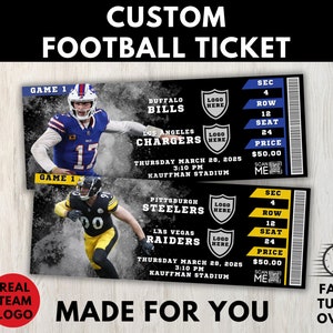 Individuelle Fußball-Tickets, Sport-Tickets, Fußball-Tickets, Event-Ticket-Pass, College-Football-Spielticket, druckbares Fußball-Ticket