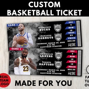 Benutzerdefinierte Basketball-Tickets, Sport-Tickets, Basketball-Überraschungsticket, Basketball-Geschenkticket, benutzerdefinierte NBA-Tickets, Sport-Tickets, zum Ausdrucken