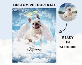 Pet Loss Memorial Portrait, Custom Digital Pet Portrait, Angel Wings and Halo, Cat Portrait, Dog Portrait, Digital print, pet gift, memorial