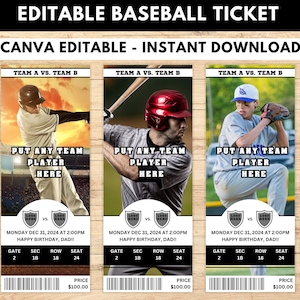 Bearbeitbare Baseball-Tickets, Sporttickets, Baseball-Überraschungsticket, Baseball-Geschenkticket, individuelle Tickets, Sporttickets, zum Ausdrucken