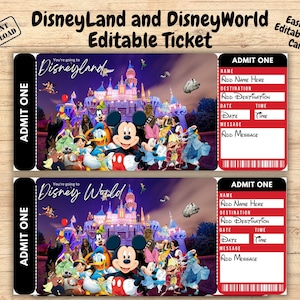 Überraschungs-Disneyland-Ticket, Disneyworld-Ticket, bearbeitbares Ticket, Überraschungs-Reveal-Ticket-Geschenk, Sofort-Download, Themenpark-Ticket