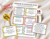Indoor Scavenger Hunt Printable, Treasure Hunt for Kids Template, Things to do at Home Idea, Toddler Preschool Party Game, Riddle Clue Cards