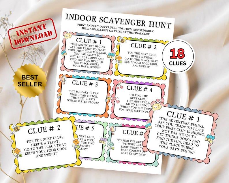Indoor Scavenger Hunt Printable, Treasure Hunt for Kids Template ...