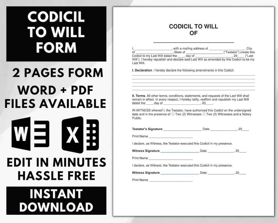 Will codicil will codicil form will codicil templates last will and