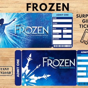 Afdrukbaar Frozen Broadway Surprise Ticket, Frozen Ticket, Frozen the Musical Collectible Theatre Ticket, bewerkbare muziektheatertoegang