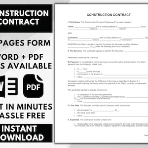 Construction Contract , Construction Template, Handyman, Contract Template, Contractor agreement