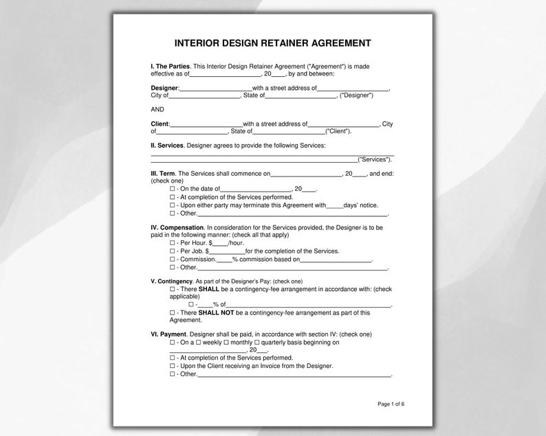Interior Design Contract, Interior Design Agreement Template, Editable ...