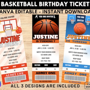 Basketball-Ticket-Geburtstagseinladung, Sport-Einladungsparty für Jungen und Mädchen, Sport-Geburtstagsdruck, digital editierbare druckbare Karte Canva