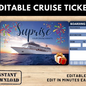 Boleto de crucero, Tarjeta de embarque de crucero, Plantilla de tarjeta de embarque de crucero, Boleto de crucero. Crucero sorpresa. Boleto imprimible. Tarjeta de embarque imprimible