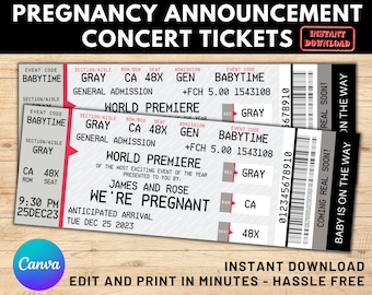 Pregnancy Announcement Concert Tickets, Editable concert ticket, Baby Reveal ticket, Birth Announcement ticket, Canva editable
