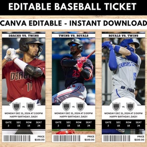 Bearbeitbare Baseball-Tickets, Sporttickets, Baseball-Überraschungsticket, Baseball-Geschenkticket, individuelle Tickets, Sporttickets, zum Ausdrucken