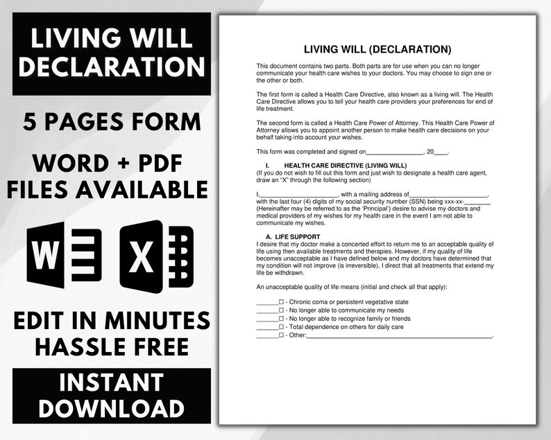 Living Will Form, Living Will Declaration, Living Will Template, Health Living Will Form, Living Will Declaration, Living Will Template, Health