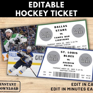 Billet de match de hockey surprise modifiable, Billet de sport surprise imprimable, Billet de hockey surprise, Billet de hockey imprimable, Billet de hockey,