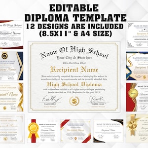 Printable High School Diploma Template, Home School Diploma, High School Diploma, Diploma Replica Template, Instant Download