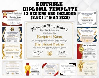 High School Diploma, Home School Diploma, Diploma Template, Printable Certificate with Seal, Diploma Replica Template, Canva Editable