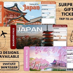 JAPAN Surprise Trip Gift Ticket, Boarding Pass, Printable Ticket, Trip Ticket, Vacation Ticket, Instant Download, Editable PDF File
