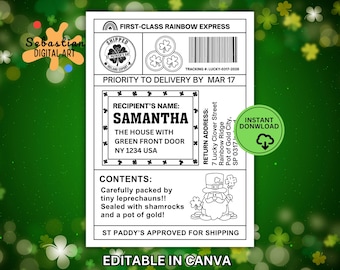 St Patricks Shipping Label | St Patricks Gift Tag| St Patricks Day Printable| St Patricks Day Gift Printable, St patrick ship label