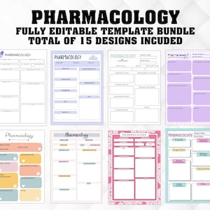 Modelo de farmacologia editável, escola de enfermagem para impressão, preenchível, guia de estudo NCLEX, estudante de enfermagem, guia de estudo de enfermagem, notas de enfermagem