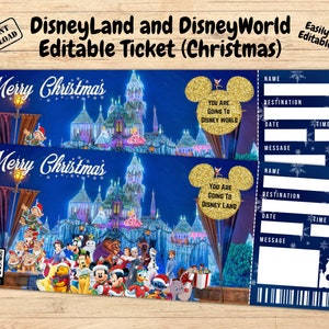 Weihnachten Disneyland Ticket, Disneyworld Ticket, bearbeitbares Ticket, Überraschung offenbaren Ticket Geschenk, Sofort Download, Freizeitpark-Eintrittskarte