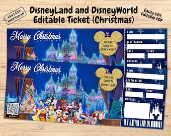 Christmas Disneyland Ticket, Disneyworld Ticket, Editable Ticket, Surprise Reveal Ticket Gift, Instant Download, Theme Park ticket
