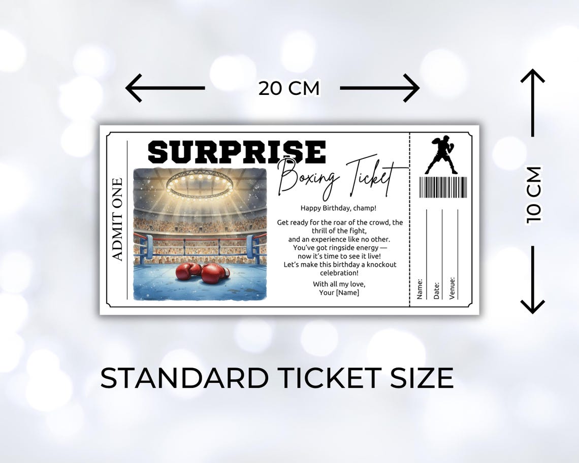 Editable Boxing Ticket Voucher | Printable Fight Night Gift | Digital ...