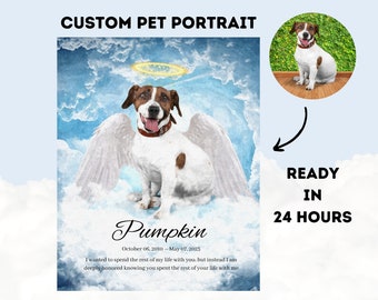 Pet Loss Memorial Portrait, Custom Digital Pet Portrait, Angel Wings and Halo, Cat Portrait, Dog Portrait, Digital print, pet gift, memorial