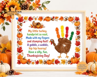 Thanksgiving Handprint Craft for Kids, Thanksgiving Handprint Art, Toddler Daycare Preschool Thanksgiving Keepsake, Turkey Handprint Poem