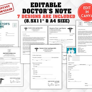 Nota médica editable / Plantilla de nota de excusa médica / Bloc de notas médico personalizado / Carta de excusa médica / Nota de excusa escolar editable