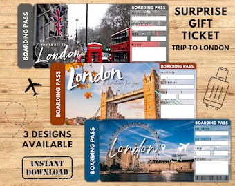 LONDON Surprise Trip Gift Ticket, Boarding Pass, Printable Ticket, Trip Ticket, Vacation Ticket, Instant Download, Editable PDF File