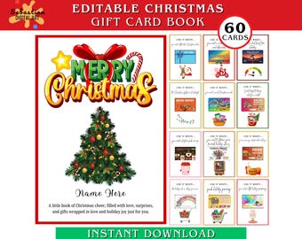 Libro de tarjetas de regalo de Navidad, libro de tarjetas de regalo de Navidad imprimible, regalo de Navidad para adolescentes, regalo de Navidad para adolescentes, regalo de Navidad para niños