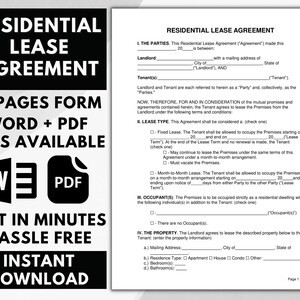 Lease Agreement, Rental Agreement, Lease Contract, Residential Lease, Contract Agreement, Subcontractor Agreement Rental agreement template