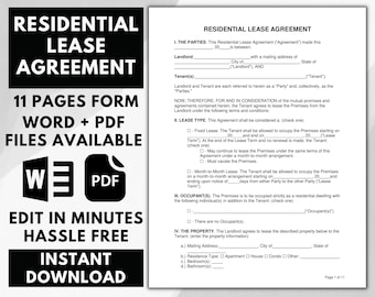 Lease Agreement, Rental Agreement, Lease Contract, Residential Lease, Contract Agreement, Subcontractor Agreement Rental agreement template