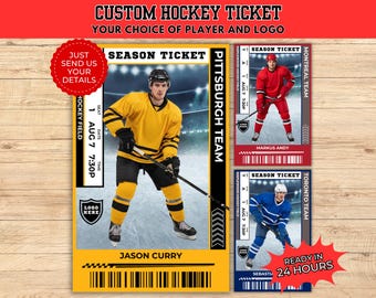 Hockey Tickets, Custom Hockey Tickets, Sports Tickets, Hockey Game Tickets, Event Gift, Sports Tickets, Personalized Ticket, Hockey Ticket