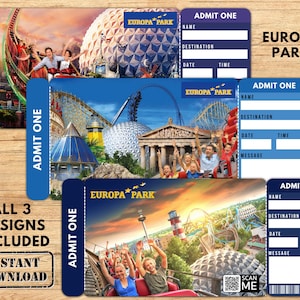 Überraschung Europa-Park, Europa-Park-Ticket, Themenpark-Überraschung, Urlaubstickets, Editbale PDF, druckbare Reiseticket-Überraschung