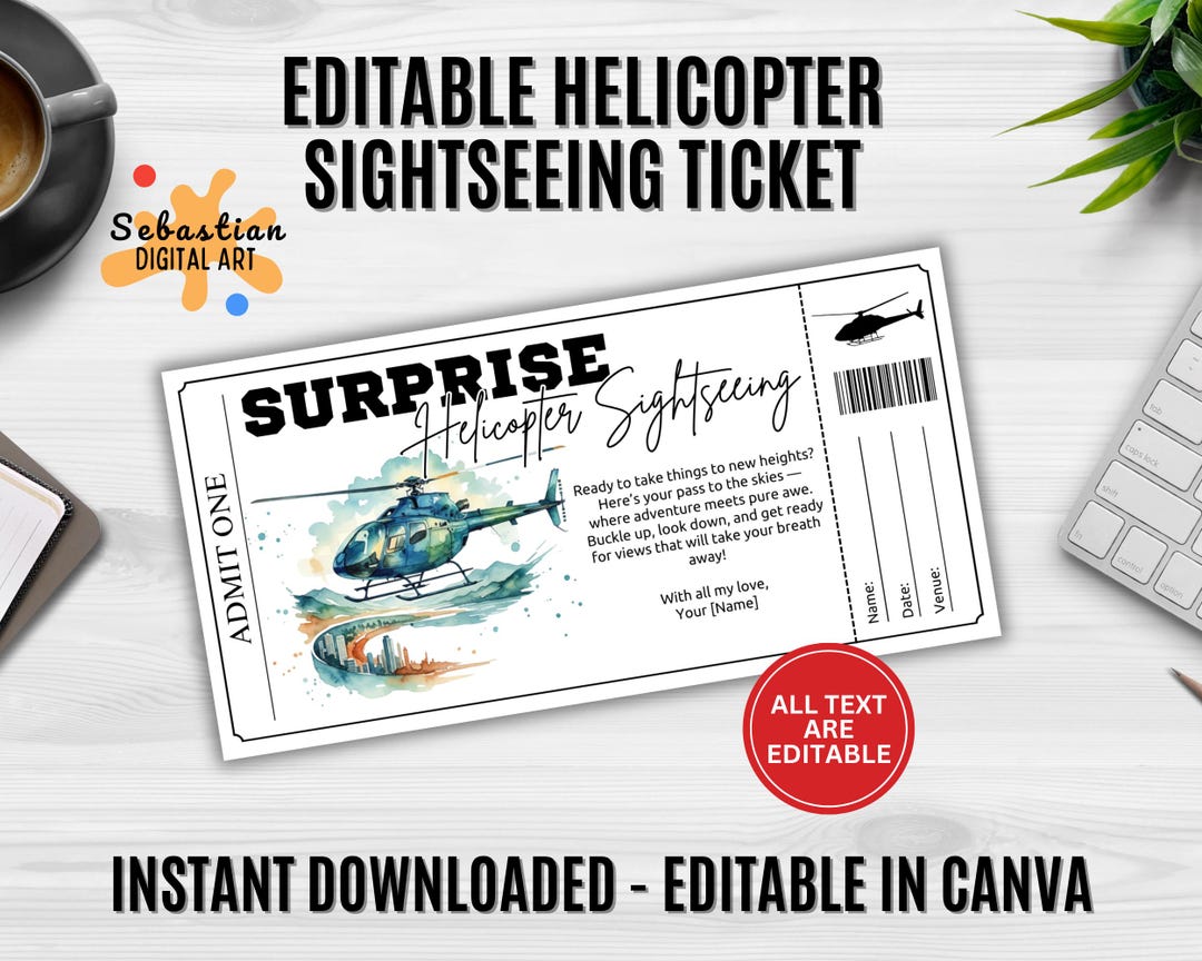Helicopter Ride Flyer Editable Helicopter Ride Ticket | Printable Sightseeing Voucher ...
