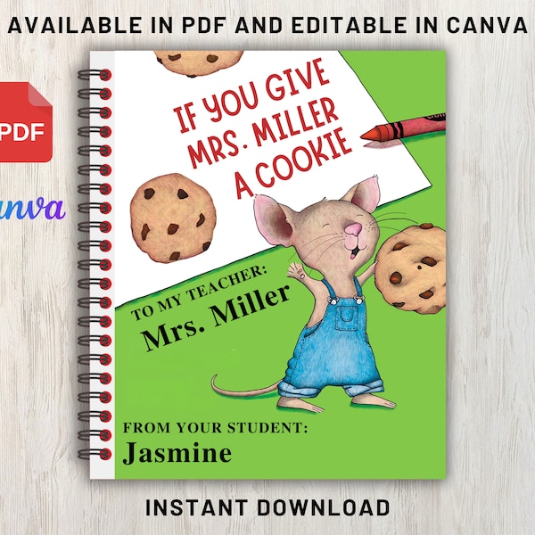 If You Give Your Teacher a Cookie, Teacher Appreciation Gift End of Year Teacher Gifts Book Template Gift, canva editable, instant download