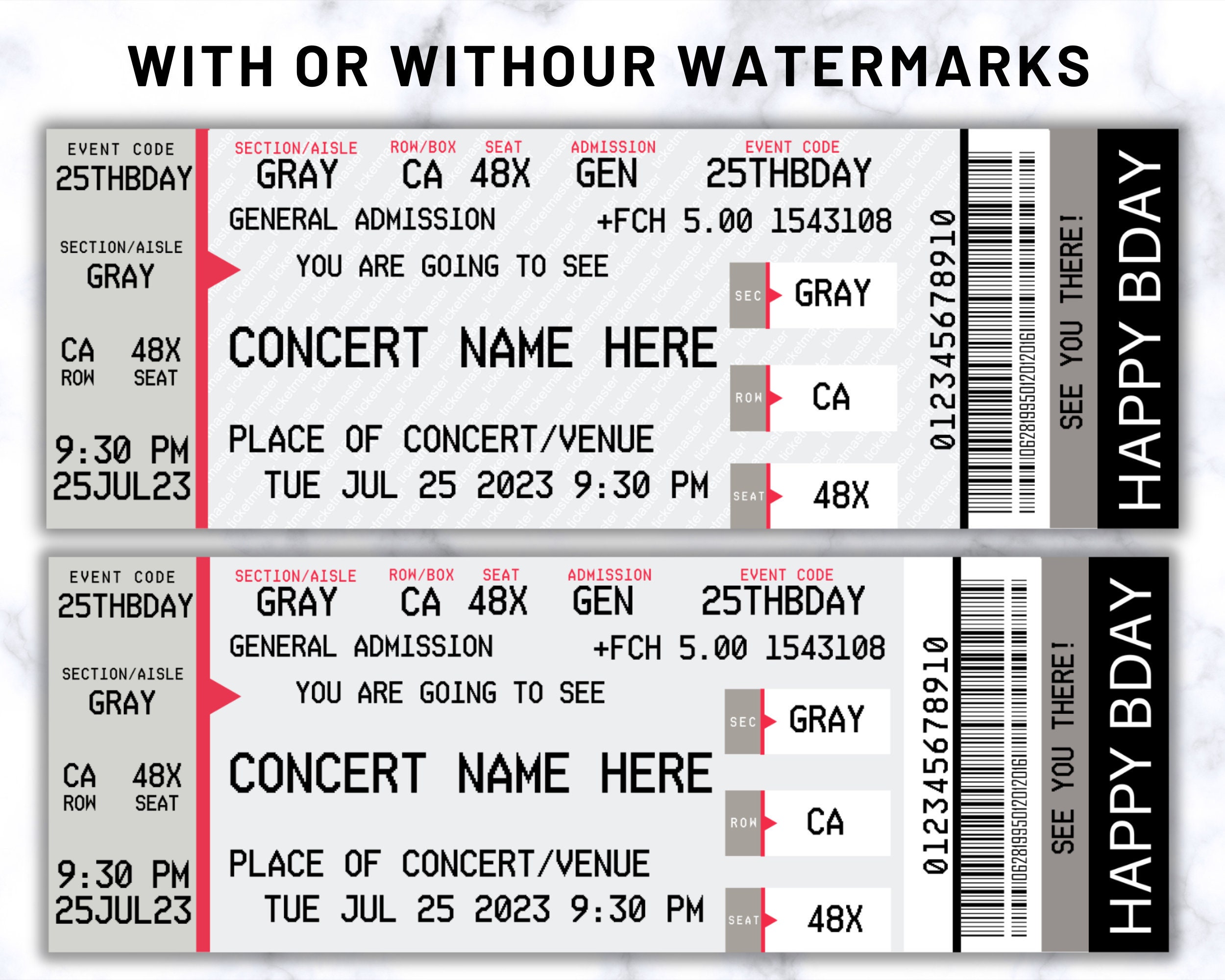 Custom Concert Ticket, Concert Ticket Template, Personalized Event