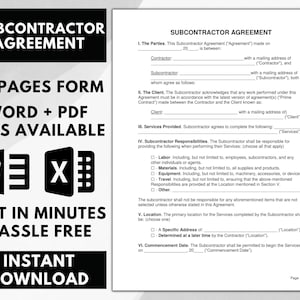 Subcontractor Agreement Template, Subcontractor Agreement forms, Subcontractor Agreement, Contractor Agreement, Subcontractor