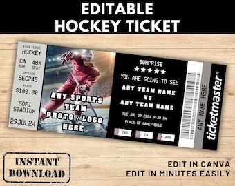 Boleto sorpresa editable para partido de hockey, boleto sorpresa deportivo imprimible, boleto sorpresa de hockey, boleto de hockey imprimible, boleto de hockey,