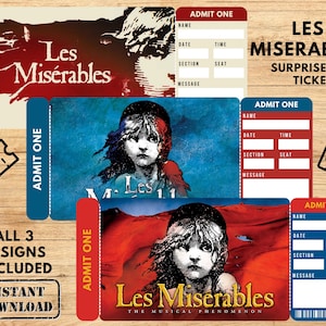 PRINTABLE Les Miserables Ticket, Les Miserables Broadway Surprise Ticket, Les Miserables the musical, Editable PDF Instant Download