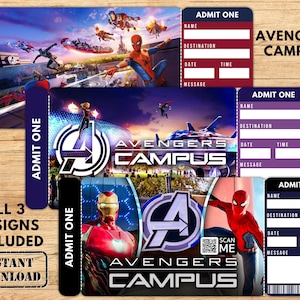 Editierbares Ticket für DisneyWorld, Themenpark-Ticket, Avengers Campus-Ticket, editierbares PDF, sofortiger Download, druckbares Ticket