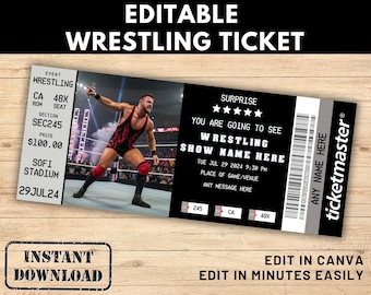 Editable Wrestling Ticket, Wrestling Tickets, Surprise Gift, Editable Wrestling Tickets, Sports Event, Personalized Stub, Printable Template