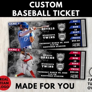 Benutzerdefiniertes Baseball-Ticket, Baseball-Andenken, Überraschungsgeschenk, auf Bestellung gefertigte Baseball-Tickets, Sportveranstaltung, personalisierter Stub-Merch, zum Ausdrucken