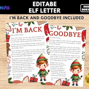 Carta de elfo editable, Hola, he vuelto, carta de elfo, Adiós de elfo, Imprimibles navideños, Carta de elfo, De tu elfo imprimible, cartas de elfo