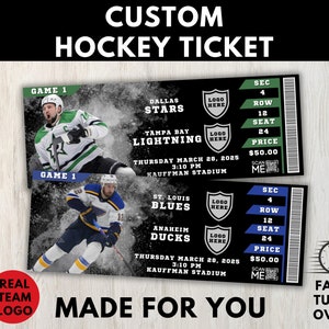 Individuelles Hockey-Ticket, Hockey-Andenken, Überraschungsgeschenk, auf Bestellung gefertigte Hockey-Tickets, Sportveranstaltung, personalisierter Stub-Merch, zum Ausdrucken