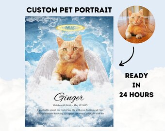 Pet Loss Memorial Portrait, Custom Digital Pet Portrait, Angel Wings and Halo, Cat Portrait, Dog Portrait, Digital print, pet gift, memorial