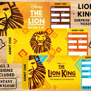 EDITIERBARE LION KING Broadway-Karte, bearbeitbares Musiktheaterticket, Souvenir-Andenken für den Eintritt in eine Faux-Veranstaltung. König der Löwen Eintrittskarte