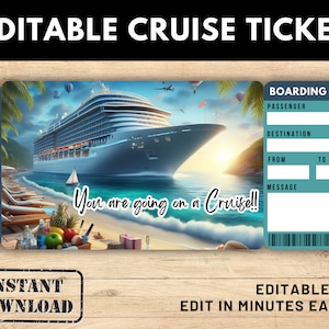 Boleto de crucero, Tarjeta de embarque de crucero, Plantilla de tarjeta de embarque de crucero, Boleto de crucero. Crucero sorpresa. Boleto imprimible. Tarjeta de embarque imprimible