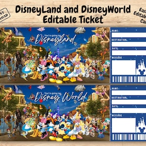 Überraschung Disneyland Ticket, Disneyworld Ticket, bearbeitbares Ticket, Überraschung enthüllen Ticket Geschenk, Sofort Download, Freizeitpark-Ticke